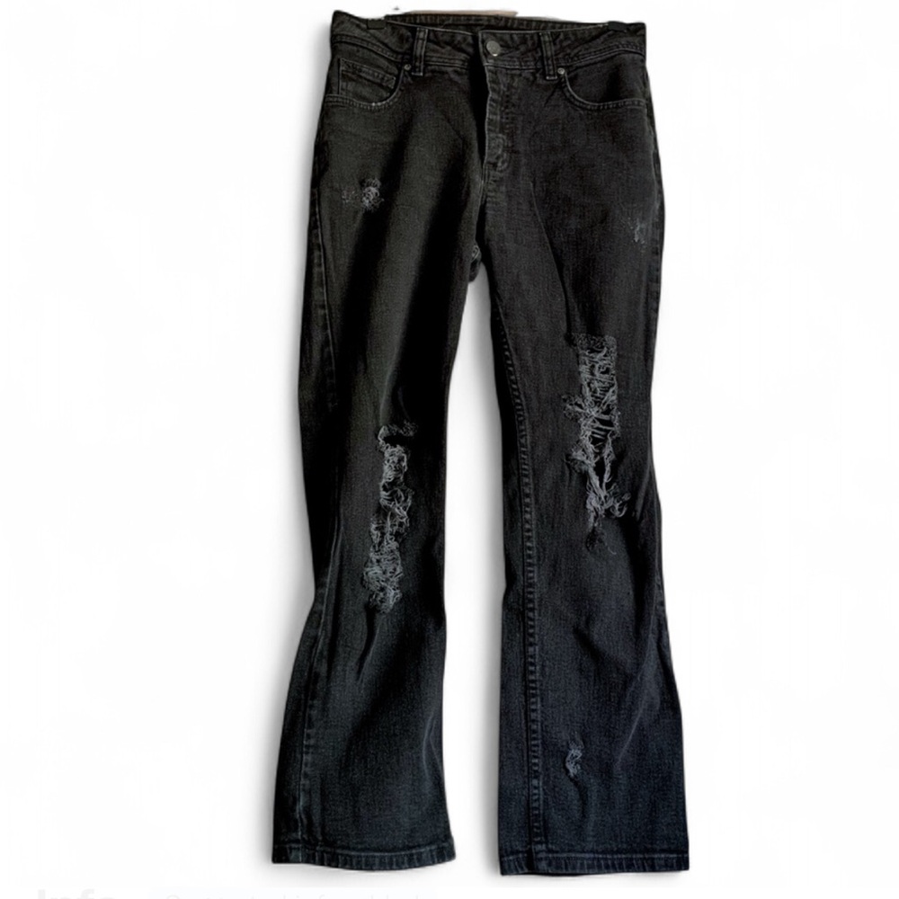 LEE Riders Distressed Jeans Womens Size 10 Petite Straight Black Relaxed Fit